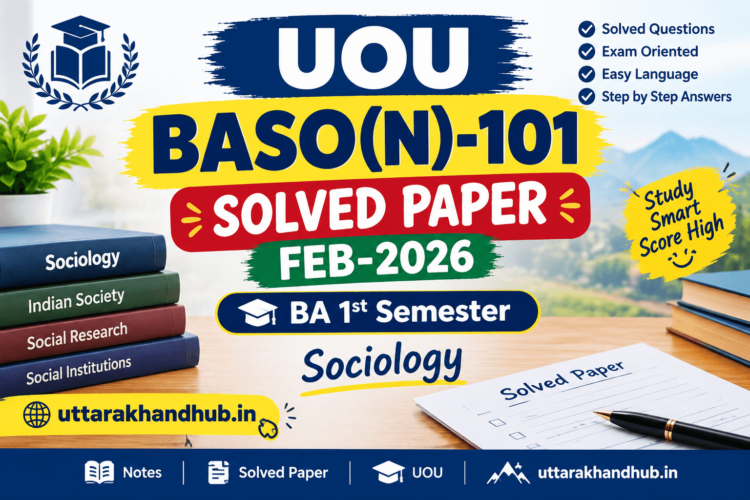 UOU BASO(N)101 SOLVED PAPER FEB 2026। BA 1st semester